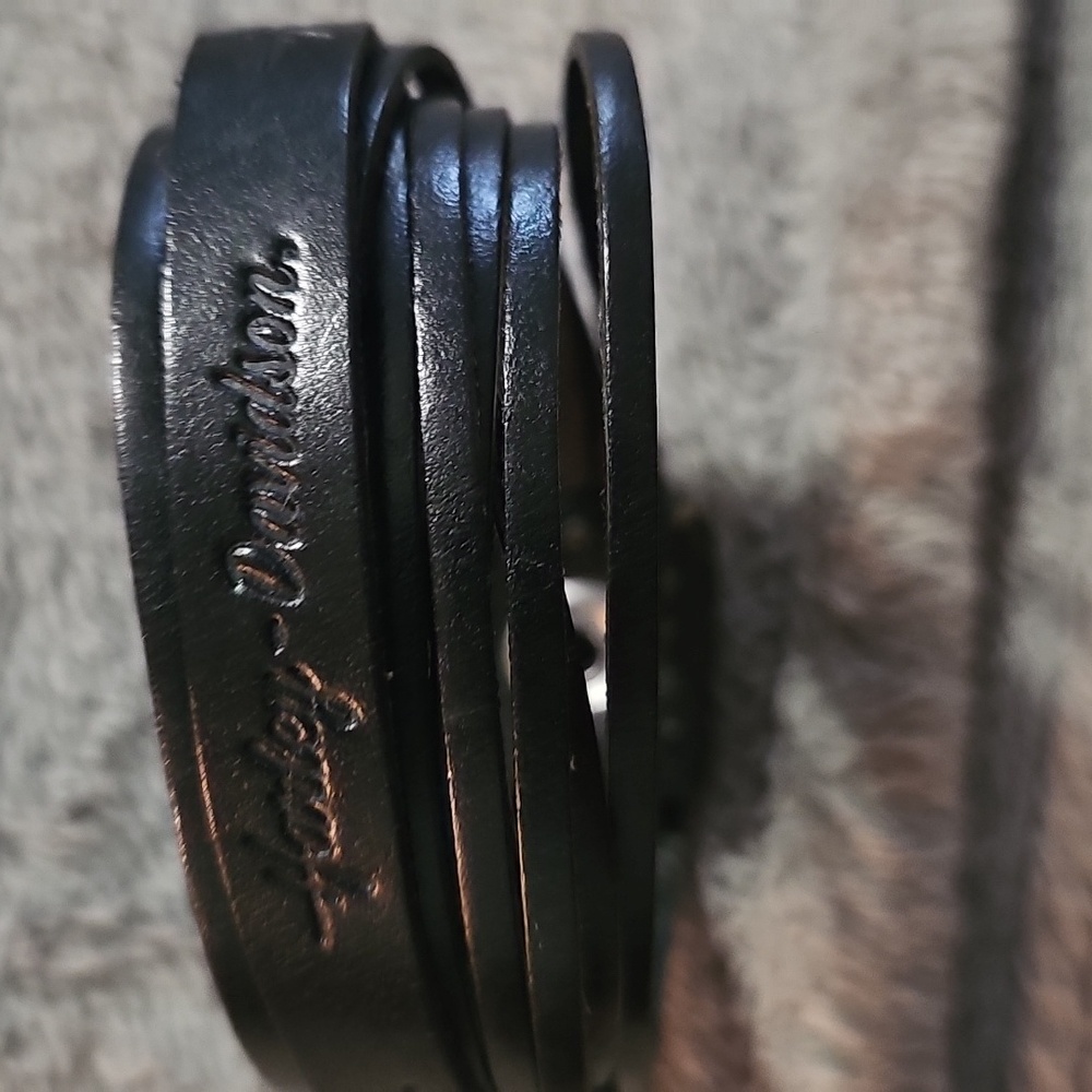 Harley Davidson Black Leather Bracelet With Studded Snap Closure